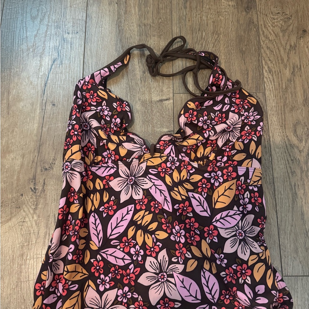 Floral Halter top with Pink and Orange Accents